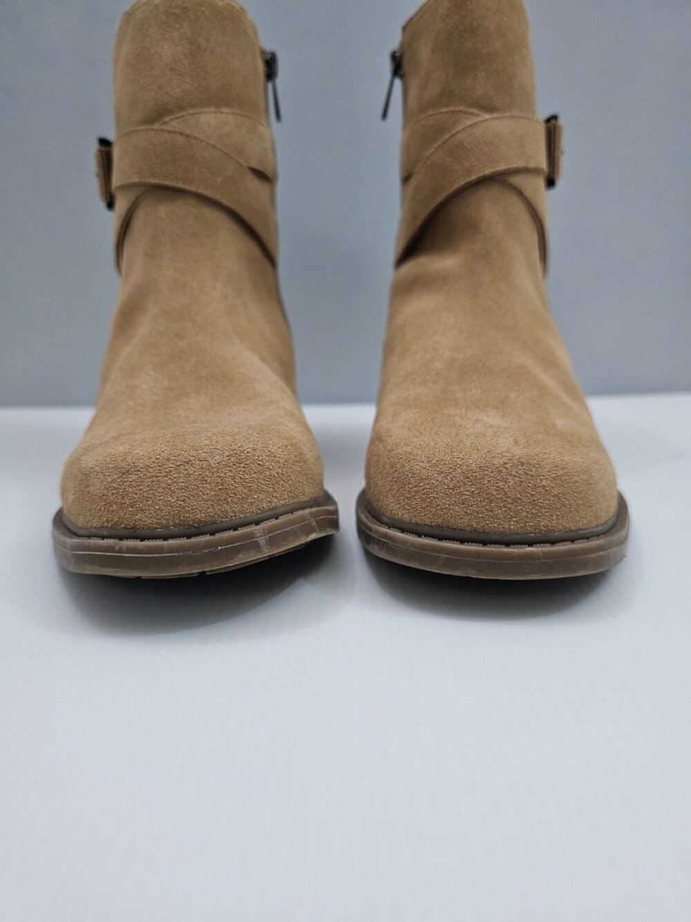 Donald Pliner Mathilda Moto Ankle Boot Womens 9.5 Camel Brown Suede Buckle Strap - Picture 7 of 15